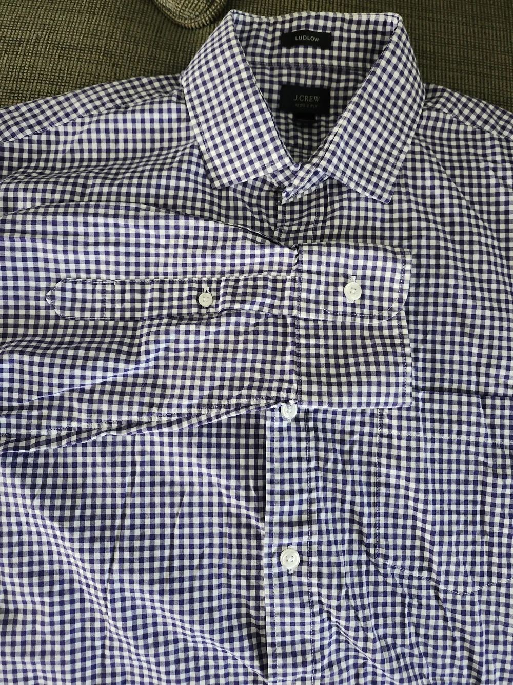 J. Crew Men's Blue and White Gingham Dress Shirt